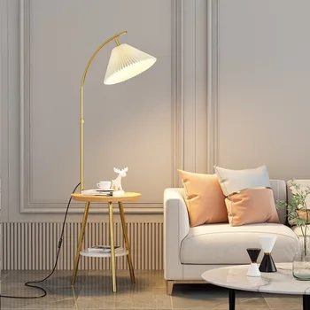 Безжична акумулаторна подова лампа, лека луксозна скандинавска творческа плисирана всекидневна, спалня, нощно легло, просто модерно стоящо