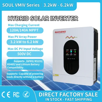 Безплатна доставка 6200W слънчева инвертор чиста синусоида 6.2KVA инвертор 220VAC 24VDC слънчево зарядно контролер 50HZ хибриден инвертор