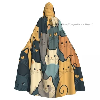 Възрастен Хелоуин карикатура котка герои модел наметало нос качулка средновековен костюм пълна дължина рокля палто