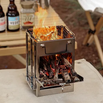 Външна сгъваема печка на дърва Мини неръждаема стомана грил барбекю къмпинг пикник сгъваема печка на дървени въглища открит барбекю грил