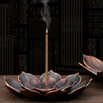 Гореща продажба 1PC сплав тамян горелка стик титуляр плоча будизъм Lotus Censer бронзов латинка тамян горелка