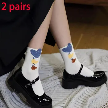 Дамски чорапи 2 чифта сладко пролетно есенно цвете INS модерен интернет знаменитост кампус спортни чорапи жените в тръба чорапи HZ113