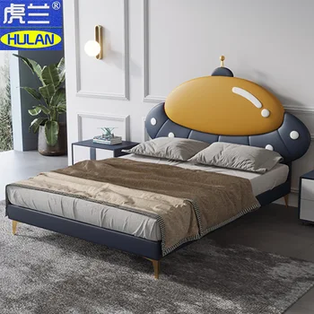 Детски мебели космически кораб момче единично легло екстравагантен модерен пространство анимация летяща чиния малко момче спалня кожено легло