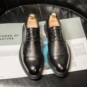 Дизайнер марка черни кожени обувки за мъже ср рокля обувка дантела нагоре случайни бизнес Оксфордс точка пръсти офис официални обувки B238