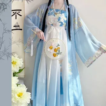Жени Китайска ханфу рокля реколта традиционен косплей костюм дама фея рокля цветен печат династия Тан принцеса народни танци
