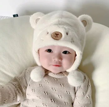 Зимни топли агнешка вълна бебе шапка плътен цвят карикатура уши малко дете ухо защита капачки