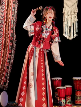 Китайски жени ханфу бродерия Wei Jin стил ежедневно тибетски древно облекло