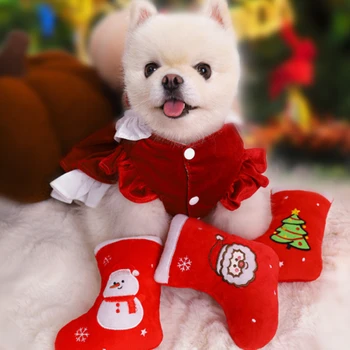 Коледа Играчки за домашни любимци Кучета Коледни чорапи Създаване на звуци Играчки Кученце Смилане на зъби и гризане Плюшена играчка Консумативи за домашни любимци