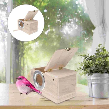 Кутия за гнездене на папагали, кутия за развъждане на птици Птиче гнездо Дърво Къща Изглед прозорец за Cockatiel Parakeet Conure Lovebirds