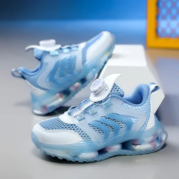 Летни дишащи детски обувки за бягане Мода Единична мрежа Ротационна катарама Спортни баскетболни обувки Детски обувки за ходене