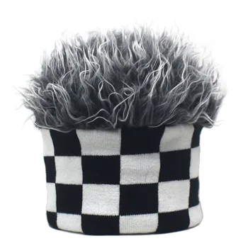 Личност Смешно хип-хоп шапка карирана плетена еластична шапка с шипове косми перука мъжки младежки шапки Toupee капачка за парти