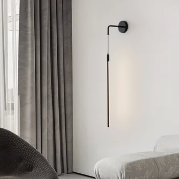 Минималистична лампа за стена с дълга лента Модерна и минималистична изцяло медна нощна лампа за спалня Стълбищна творческа лампа за стена в хола