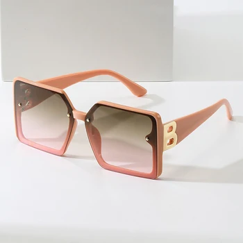 Мода Луксозна квадратна рамка B Мъже Жени Слънчеви очила Известни популярни дизайнерски градиентни розови лещи Слънчеви очила Ретро Унисекс очила