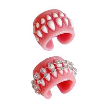 Модни зъби венците отваряне пръстен костюм аксесоари бижута смола акрилни пръст пръстен за момиче дама смешно регулируеми бижута Gif