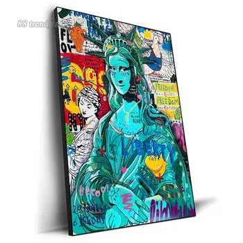Мона Лиза Статуята на свободата Поп Арт Плакати и отпечатъци Платно Живопис Улица Графити Стенни Арт Картини Начало Хол Декор