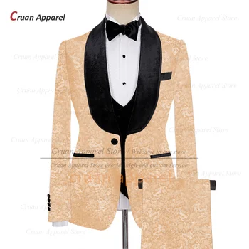 Най-новите печатни мъжки костюми комплекти Сватбена гала Groomsman Луксозни тоалети Вечерна вечеря Персонализирана елегантна мъжка блейзър жилетка панталони 3Pieces