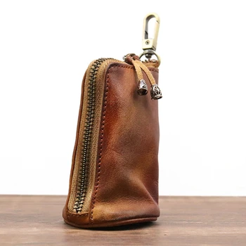 Ново пристигане мъже естествена кожа ключодържател ключодържател мода цип дома съхранение чанта двойна ключ пакет кола чанта за мъж