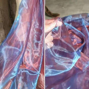 Органза плат лазер вода гланц прежда лилаво червено градиент творчески облекло рокля на едро кърпа за DIY шевни материали