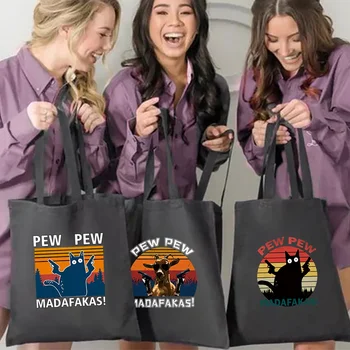 Пазарски чанти Дамски ежедневни чанти за рамо Платно Мода Pew Cartoon Print Еко чанта за купувачи Преносими чанти Kawaii HandBags