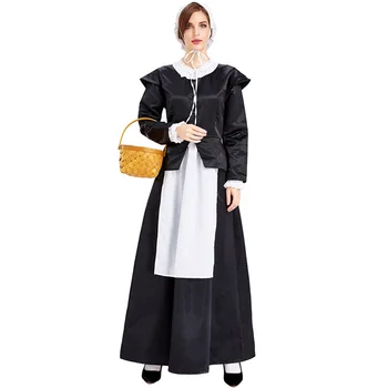 Пасторален стил Френска икономка Прислужница Униформа Дълга рокля Cosplay костюм за момичета