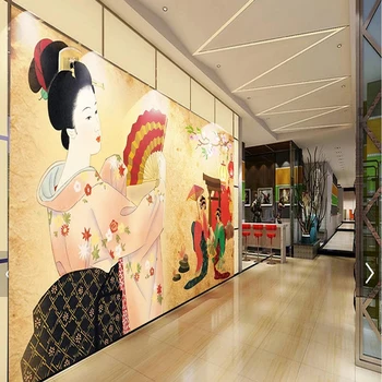 Персонализиран самозалепващ стенопис тапет реколта класически японски фигура живопис стена живопис ресторант телевизия фон стена декор