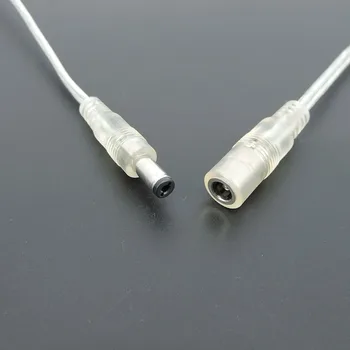 Прозрачен женски мъжки DC захранващ адаптер Pigtail кабел 5.5x2.1mm 12V жак конектор удължителен кабел за LED ленти