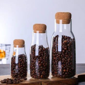 Прозрачен стъклен буркан за съхранение с корков капак Бутилка запечатан резервоар Чай може да зърнени храни кафе на зърна Зърнени храни резервоар за съхранение Сок бутилка мляко