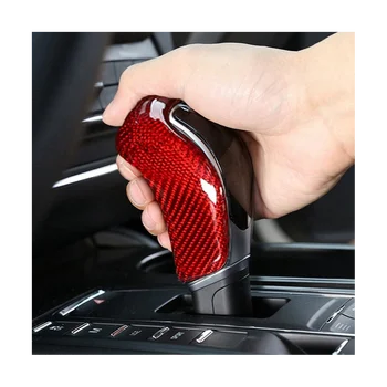 Реални въглеродни влакна червени скоростни лостове главата капак предавка превключване копче капачка за Maserati Ghibli / Quattroporte / Леванте 2013-2018