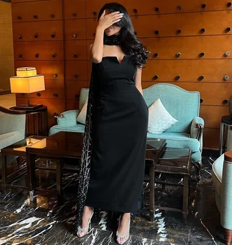 Саудитска Арабия русалка без презрамки черни абитуриентски рокли глезена дължина рожден ден парти вечерни рокли с пайети обвивки Vestidos De