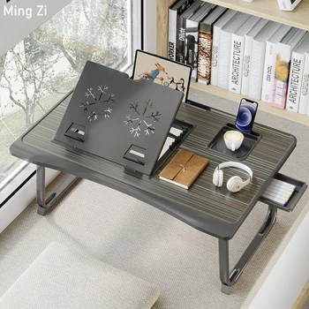 Сгъваемо бюро за лаптоп за легло с 6 предавки регулируема височина скоба, скута маса закуска тава бюро с чекмедже за работа игри