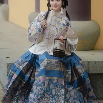 Ханфу Мамиан рокля Ming династия занаят стендъп яка фуста кратко палто имитация грим цвете кон лицето пола