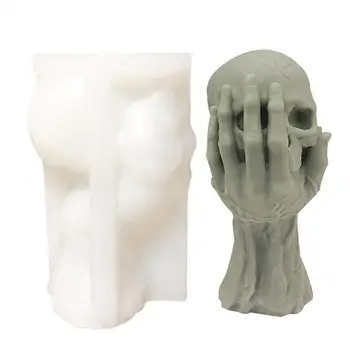 Хелоуин череп мухъл 3D ръчни черепи Хелоуин свещ мухъл череп декор силиконови форми смола форми силиконови форми за дома