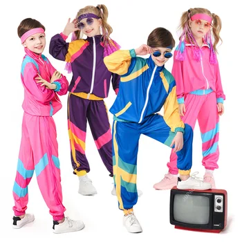 Хипи косплей униформа за деца танцов анцуг деца момчета момичета ретро 70-те рок дискотека парти Хелоуин фантазия сцена костюм