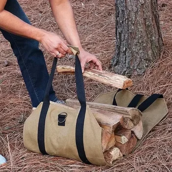 Чанта за събиране на дърва за огрев Висококачествена платнена чанта за дърва за огрев Износоустойчива и устойчива на разкъсване външна къмпинг Инструмент за обработка на дърва за огрев