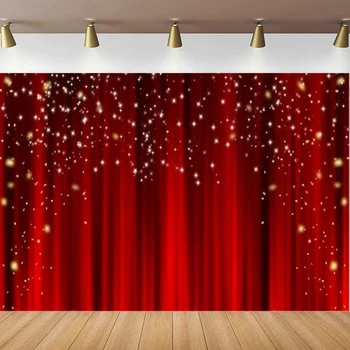 Червена завеса фотография фон блясък златни звезди червен килим сцена фон за сватбено тържество събития възрастен портрет плакат