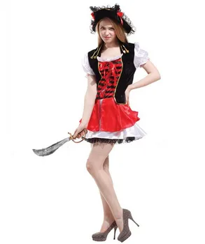 Червено-черна графиня пищни пиратски костюми, костюм парти, Хелоуин, роклята на карнавалното парти
