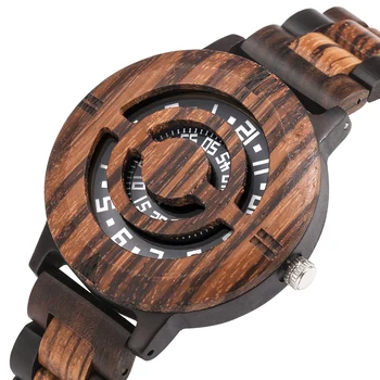 Шик куха дървесина арабски цифри грамофон набиране кварц мъже часовници сгъваема закопчалка дървена гривна реколта мода мъжки часовник