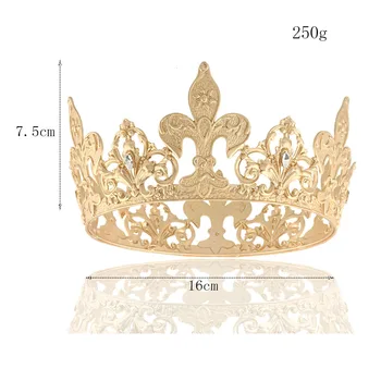 бароков реколта кралски мъже кръг голям крал корони златни диадеми кралица корони жени абитуриентски парти костюм кристал конкурс диадема