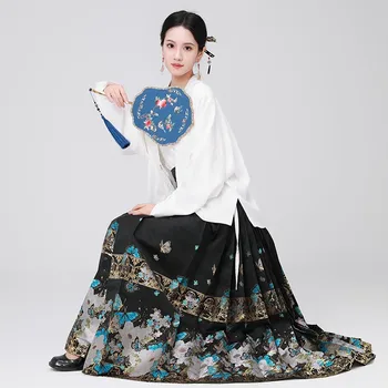 имитация грим цвете минг кон лицето пола оригинален ханфу рокля ежедневно китайски стил мамиан пола