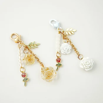 нов лек луксозен сладък пискюл роза цвете ключодържател мода перла DIY подарък за рожден ден ключодържател Hang чанта аксесоар бижута 2023