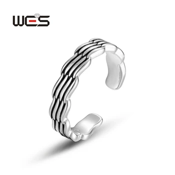 WES 925 стерлинги сребро регулируеми отворени пръстени за жена вълна минималистичен пръстен сертифицирани фини бижута годишнина сватбени подаръци